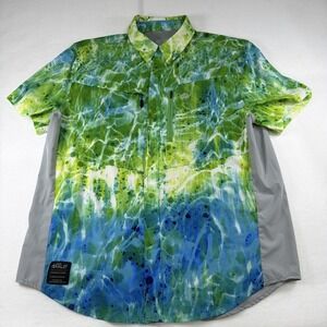Loco Skaile Shirt Mens XL Green Blue‎ Fishing Button Up Short Sleeve Vented